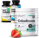 ColonBroom Psyllium Husk pulver, Colon Broom Colon Cleanser Fiber supplement til Bloating Relief & Gut Sundhed + dag & nat brænder Kosttilskud, Vægt Management piller (60 Servere), 3 elementer