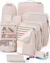 10 Set / 8 Set Packing Cubes til Rejser, Gaver til Kvinder Mor, Anti- Tearing Suitcase Organizer til Bagage med Sko & Hængende Toiletry Bag, OlarHike Vacation Essentials & Tilbehør til Cruise Ship, Cream