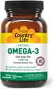 Country Life Omega-3 Fish Oil Supplement, 10000mg, 180mg EPA & 120mg DHA, Fish Oil Concentrate, Burpless, 50 Softgel, Certified Gluten Free