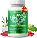 Citrus Bergamot Supplement - 15-in-1 Natural Blend med Red Yeast Rice Hawthorn Olive Leaf Odorless Hvidløg gurkemeje Ginger Fenugreek - 150 Greve - Made & Testet i USA