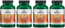 Swanson B6 Pyridoxine - Vitamin Supplement Promoting Cardiovascular Health & Energy Metabolism - Natural Formula Promoting Overall Wellness - (250 Capsules, 100mg Each) (4 Pack)