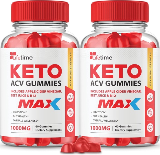 (2 Pack) Lifetime Keto Max Gummies - Official Formel, Vegan, Ikke GMO - Lifetime Keto Plus acc Gummies, Life Time Gummies med Lifetime Gummies, Vitamin B12, Beet Root, Pomegranate (60 Gummies)