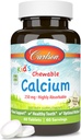 Carlson - Kid 's Chewable Calcium, 250 mg, Meget Absorbable, Bone & Tandstøtte, Optimal Wellness, Natural Vanilla Flavor, 60 tabletter