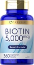 Carlyle Biotin 5000mcg • 124; 360 vegetariske tabletter • 124; Beauty Formel Supplement • 124; Non- GMO, Gluten Free