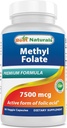 Bedste Naturals Methyl Folate 7500 mcg (7.5mg) (Mest bio- tilgængelige) Veggie Capsule - Understøtter celledannelse vækst funktion, hjerne, hukommelse, kardiovaskulær sundhed, 60 greve