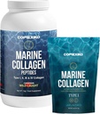 CORREXIKO Marine Collagen pulver supplement Unflavored - 1kg & 5oz Bundle - 10,000mg Dobbelt hydrolyseret collagen peptider per servering - Formuleret til maksimal absorption - hår, hud & negle