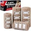 Premium Elastisk Bandage Wrap - 4pk (2x3in, 2x4in) + 12 Extra Clips - Stærk Bandage Wrap til håndled, ankler, fødder og knæ