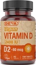Deva Vegan Vitamin D2 60 mcg 2400 IE, Ergocalciferol Supplement med ingen animalske ingredienser, 90 tabletter, 1- Pack