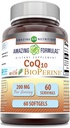 Amazing Formulas CoQ10 med Bioperine Supplement Note 124; 200 Mg pr Serving Note 124; 60 Softgels Note 124; Non- GMO Note 124; Gluten- Free Note 124; Made in USA