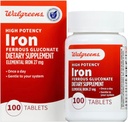 Walgreens High Potency Iron Ferrous Gluconate 27mg, Tablets, 100 ea