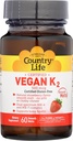 Country Life Vegan Vitamin K2, 500 mcg, Dual Spectrum MK-4 og MK- 7 Complex, Understøtter ben & tænder Sundhed, 60 tyggetabletter, Strawberry Flavor