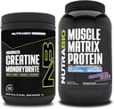 NutraBio Creatine Monohydrate, Unflavored, (300 g) and Muscle Matrix Protein Powder, (Confetti Cake) Supplement Bundle – Muscle Energy, Maximum Growth, Recovery, and Strength