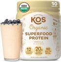 KOS Plant Based Protein Powder, Vanilla USDA Organic - Low Carb Pea Protein Blend, Vegan Superfood Rich in Vitamins & Minerals - Keto, Soy, Dairy Free - Meal Replacement for Women & Men - 10 Servings