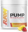 RAW Pump Stim Free Pre Workout (Strawberry Lemonade) - Non-Stimulant Pre Workout Supplement Powder Nitric Oxide Booster - Pre Workout Supplements Drink for During Workout - 40 Servings