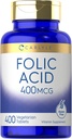 Carlyle Folic Acid 400 mcg | 400 Tablets | Vegetarian, Non-GMO, Gluten Free Supplement