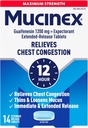 Mucinex Chest Congestion, Maximum Strength 12 Hour Extended Release Tablets, 14ct, 1200 mg Guaifenesin with Extended Relief of Chest Congestion Caused by Excess Mucus, Thins and loosens Mucus