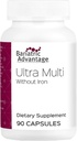 Bariatric Advantage Ultra Multi uden jern, høj potens Daglig Multivitamin for Bariatric Kirurgi Patienter med 22 essentielle vitaminer og næringsstoffer - 90 kapsler, 30 Servere