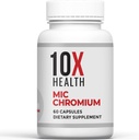 10X Sundhed MIC Chrom Kosttilskud - 60 kapsler - Indeholder Cholin Inositol & L Methionin - Mineral Kosttilskud til daglig ernæring - Chrom, L- methionin, Cholin Kosttilskud