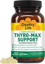 Country Life Thyro- Max Support - Kelp- Derived Jod & L- Tyrosin Thyroid Supplement for mænd og kvinder - B Vitaminer, Gluten- fri, Vegan, Kosher - 60 kapsler