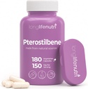 Pterostilbene Supplement 150mg, Elevate Cellular Energy, 180 Veganske kapsler, 3 måneders forsyning, Pure Organic Pterostilbene Extract, Lavet i USA, Non GMO, Clean Label, Easy Swallow Antioxidant Support