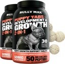Bully Max 2-in-1 Puppy Vitaminer - 30 tyggetabletter til vækst og udvikling af hvalpe - Multivitamin Treats & essentielle hunde kosttilskud til små hunde & store Breed Growing Pups - 2 flasker