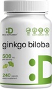 DEAL TILLÆG Ginkgo Biloba 500 mg per servering, 240 kapsler, 4 måneders forsyning - dyrket i NordAsien - Ekstra styrke, fremmer hjerne funktion