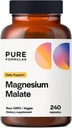 PureFormulas Magnesium Malatkapsler - Chelated Magnesium som di- Magnesium Malat - Meget biotilgængelig Form til at understøtte energi, Knoglesundhed + Muskel Inddrivelse, malato de magnesio 360 mg - 240 Kapsler