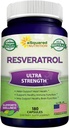 100% Natural Resveratrol - 1000mg Per Serving Max Strength (180 kapsler) Antioxidant supplement, Trans- Resveratrol piller til hjerte sundhed & Pure, Polyphenoler