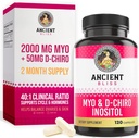 Ancient Bliss Myo & D-Chiro Inositol Supplement, 40 to 1 Ratio, Helps in Ovarian Function Support for Women, Vitamin B8 Helps to Regulate Menstrual Cycle, 2050mg per Serving, 120 Vegan Capsules