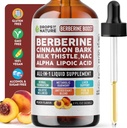Berberine supplement, Milk Thistle, Ceylon kanel, Alpha Lipoic Acid, NAC supplement flydende dråber - Vegan, 4X Absorption end kapsler - Berberine til leverstøtte & holistisk wellness (Peach, 60ml)