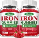 2 Pack Iron Gummies for kvinder & mænd - Vegansk jerntilskud for anæmi & jernmangel, med vitamin B12, C-vitamin, zink, folat - Energy Boost, sukkerfri, Strawberry Flavor, 120 Greve