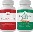 PURE ORIGINAL INGREDIENTS L-Carnitine and Cat's Claw Bark Bundle, 100 Capsules Each, Always Pure, No Additives or Fillers