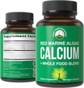 Plant baseret Calcium - Red Marine Algae Calcium supplement med vitamin C, D3, K, Magnesium, og hele fødevarer vegetabilsk Blend. Veganske kapsler til knogler og joints. 120 piller, tabletter
