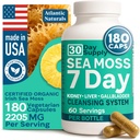 Atlantic Naturals Sea Moss Capsules – 7 Day Herbal Blend for Liver & Gallbladder Wellness – with Dandelion Root, Milk Thistle, Burdock Root, Red Clover & Chanca Piedra – 180 Count Sea Moss Capsules