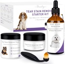 Hunde Tear Stain Remover Starter Kit- Tear Stain Remover for hunde Nænsomt at fjerne Tear Stains, Decharge & Mucus- Inkluderer Stain Solution, Applikator Pads, Stain Powder & Brush- varer 30- 45 dage