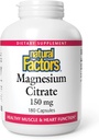 Natural Factors, Magnesium Citrate 150 mg, Muscle and Heart Health Formula, 180 Capsules