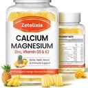 Calcium gummier til kvinder Mænd, Calcium Magnesium Zink med vitamin D3 & K2, Calcium Magnesium supplement til B0nes Muskler, Ananas & Mango Flavor - 120 Tæl