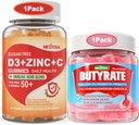 Sugar Free Vitamin C + D3 + Zinc Gummies for Adults 50 + Butyrate Gummies with Probiotic + Prebiotic + Postbiotic