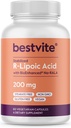BESTVITE R- Lipoinsyre 200mg stabiliseret med Bio- Enhanced Na- RLA (60 vegetariske kapsler) - Ingen Stearates - Ingen Fillers - Vegan - Gluten Free - Ikke GMO