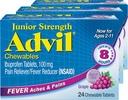 Advil Junior Strength Chewable Ibuprofen Pain Reliever og Feber Reducer, Børns Ibuprofen for Pain Relief, Grape - 24 tabletter (pakke med 3)