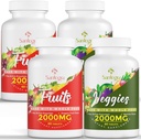 2000 MG Frugter og Grøntsager Kosttilskud, Natural Balance Over 35 + Frugter og Grøntsager, 100% Hel Food Superfoods Frugt og Grøntsager Supplement, Energibalance, Sukkerfri, Vegan, 240 tabletter