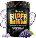 LION Superhuman Ekstrem High Stim Pre Workout Powder, Beta Alanine, L- Taurine & 356mg Tri- Source Coffein for Sustained Energy, Nitrogen Oxide & Citrulline for Pump (21 Serveringer, Grape Flavor)