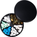 Pill Organizer med 6 afdelinger - Heavy Duty Metal Daily Pill Case, Stor Pill Container Holder, Vandtæt Medicin Dispenser Pill Box for Vitamin Supplement Medicine Fish Olies, 0,38lb, sort