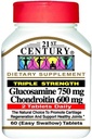21. Century Glucosamin 750 mg & Chondroitin 600 mg - Triple Strength - 60 tabletter, pakning med 2 tabletter