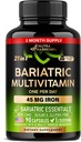 Bariatric Multivitamin - 45 mg jerntilskud - Made in USA - for kvinder & mænd - All- in- One, 21 essentielle vitaminer - Gastric Sleeve Support - Gratis sukker, Gluten & Soy - 90 kapsler, Én gang dagligt