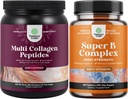 Bundle af Multi Collagen protein pulver til kvinder og mænd - hår hud og negle Vitaminer og vitamin B Complex Voksen Multivitamin til immunstøtte Mood Boost og hukommelse supplement til hjerne støtte