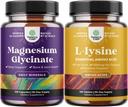 Bundle of Magnesium Glycinate Capsules for Women & Men for Mood and Relaxation and L-lysine Essential Amino Acids for Eye Health Lip Care Bone Support Immune System Support Muscle Growth