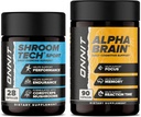 ONNIT Premium Alpha Brain Bundle - Nootrop Brain Supplement (90 Greve) for fokus, koncentration og hukommelse + Shroom Tech Sport til motion, energi og cardiovaskulær ydeevne (28 Greve)