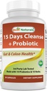 Bedste Naturals 15 Day Gut & Colon Cleanse + Probiotika for kvinder og mænd med Senna, Cascara Sagrada & Psyllium Husk- 30 kapsler - Non- GMO & Gluten Free.