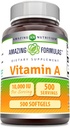 Amazing Formulas Vitamin A 10000 IE Supplement: 124; som Retinyl Palmitat • 124; 3000 Mcg • 124; Softgels • 124; Non- GMO • 124; Gluten Free • 124; Fremstillet i USA (1 pakke, 500 greve)
